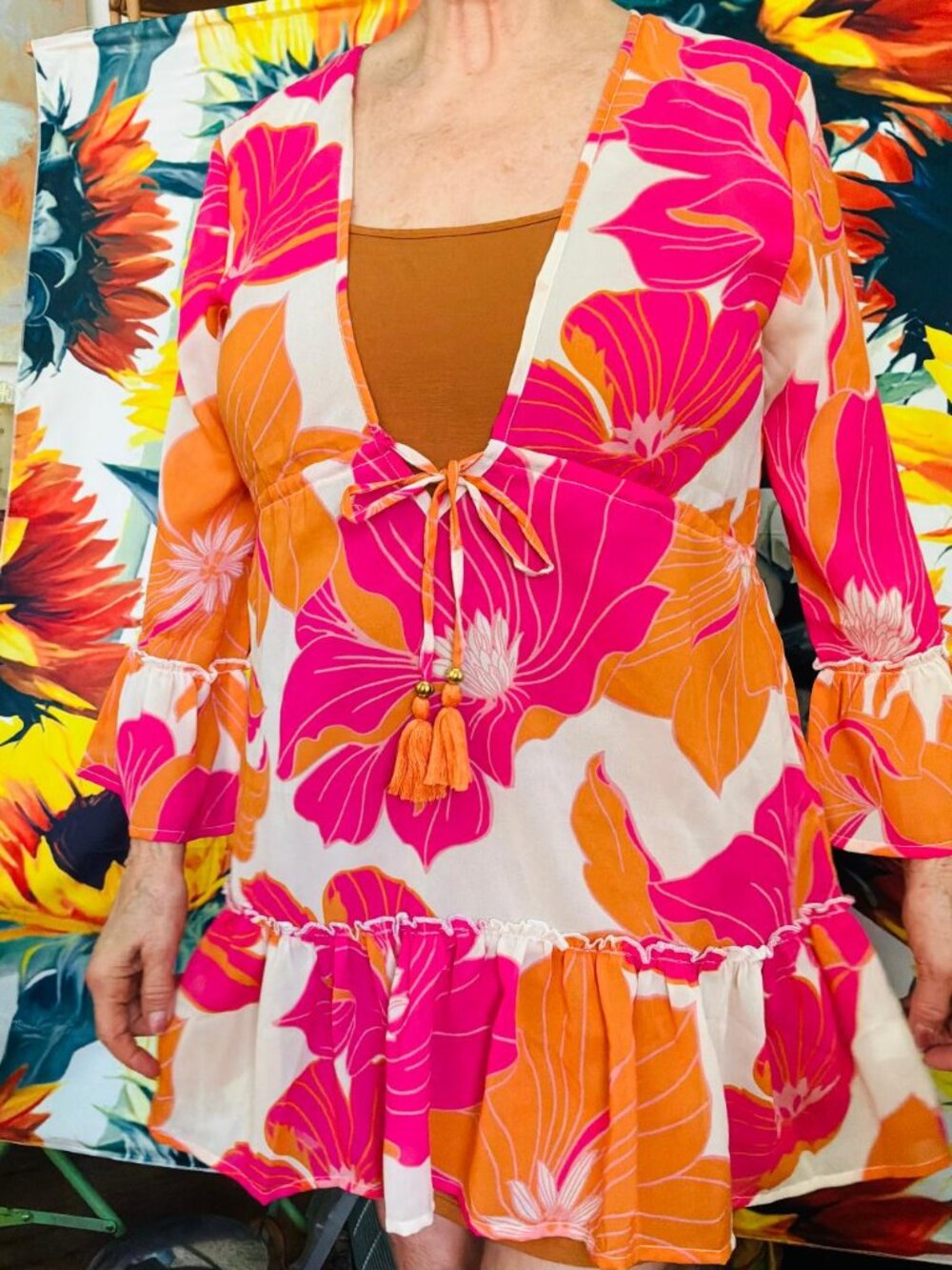 Floral print minidress pink and orange flowers